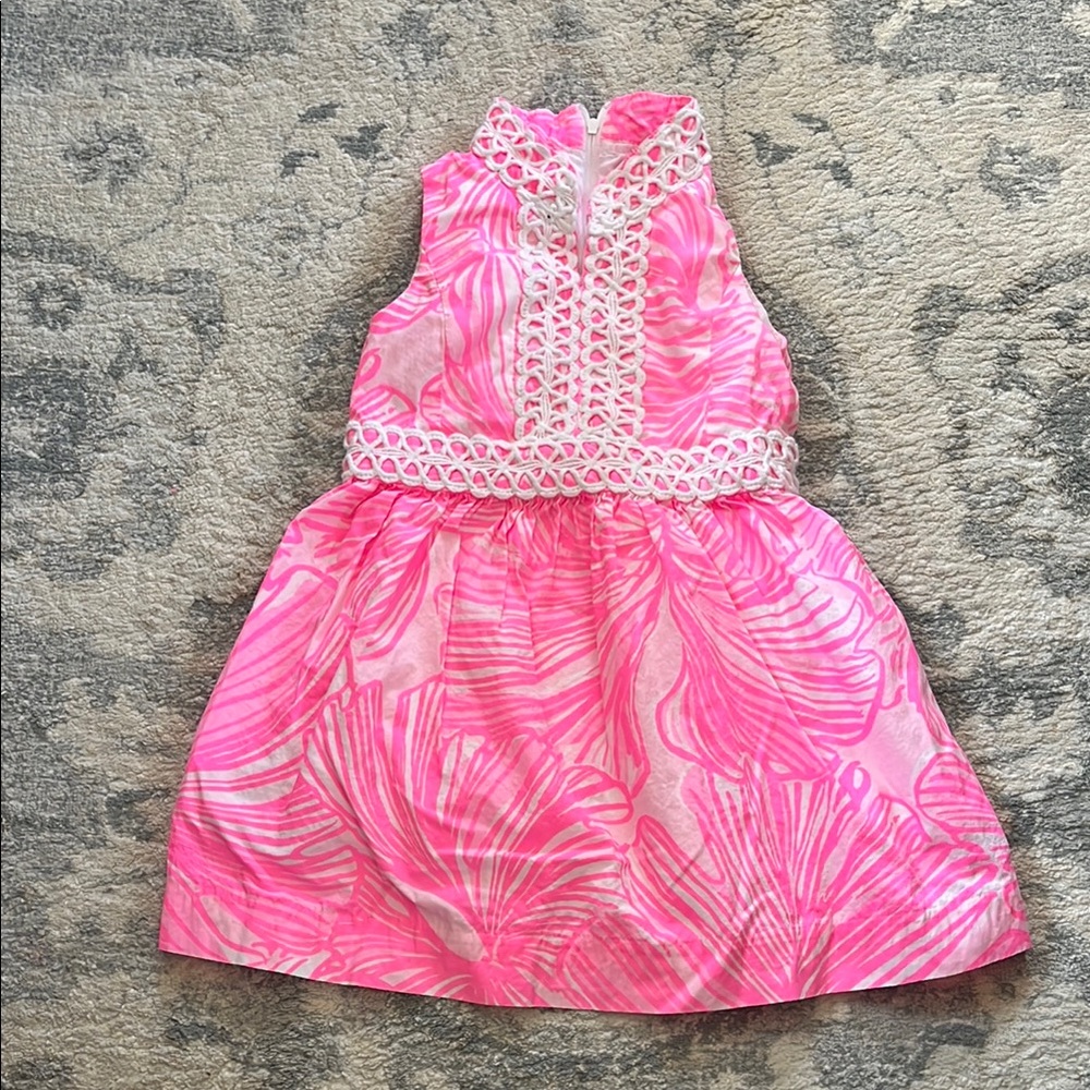 Pink Sleeveless Dress with White Lace Lilly Pulitzer size 4 Kids worn once